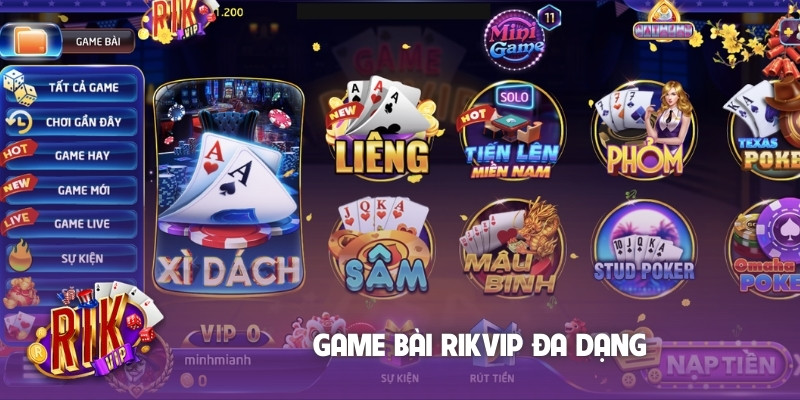 Game bài Rikvip đa dạng
